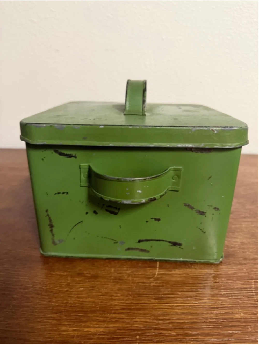 Rustic Metal “Biscuits” Tin Canister Green Farmhouse Kitchen Storage Box w/ Lid